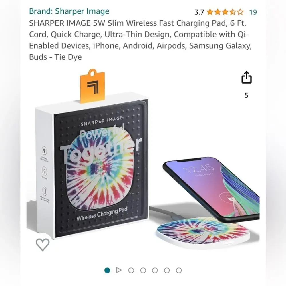 New in box- Sharper Image wireless charging pad Tie Dye